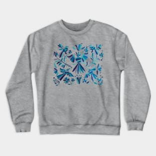 Blue otomi tenango mexican fabric birds and flower embroidery interior design Crewneck Sweatshirt